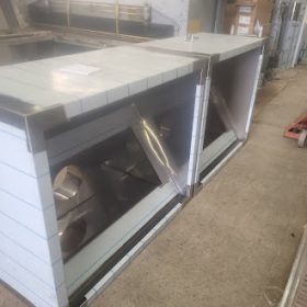 2 canopy.. 1000deep 1200 wide.. 600 high.. 250 pipe on back of top.. for 2 filters